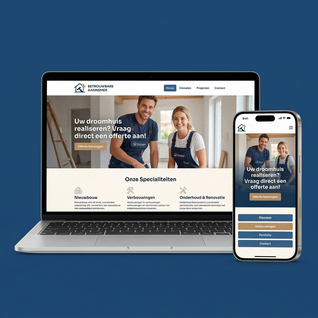 Website voorbeeld voor een installatiebedrijf op laptop en mobiel — gemaakt door Nexinstall